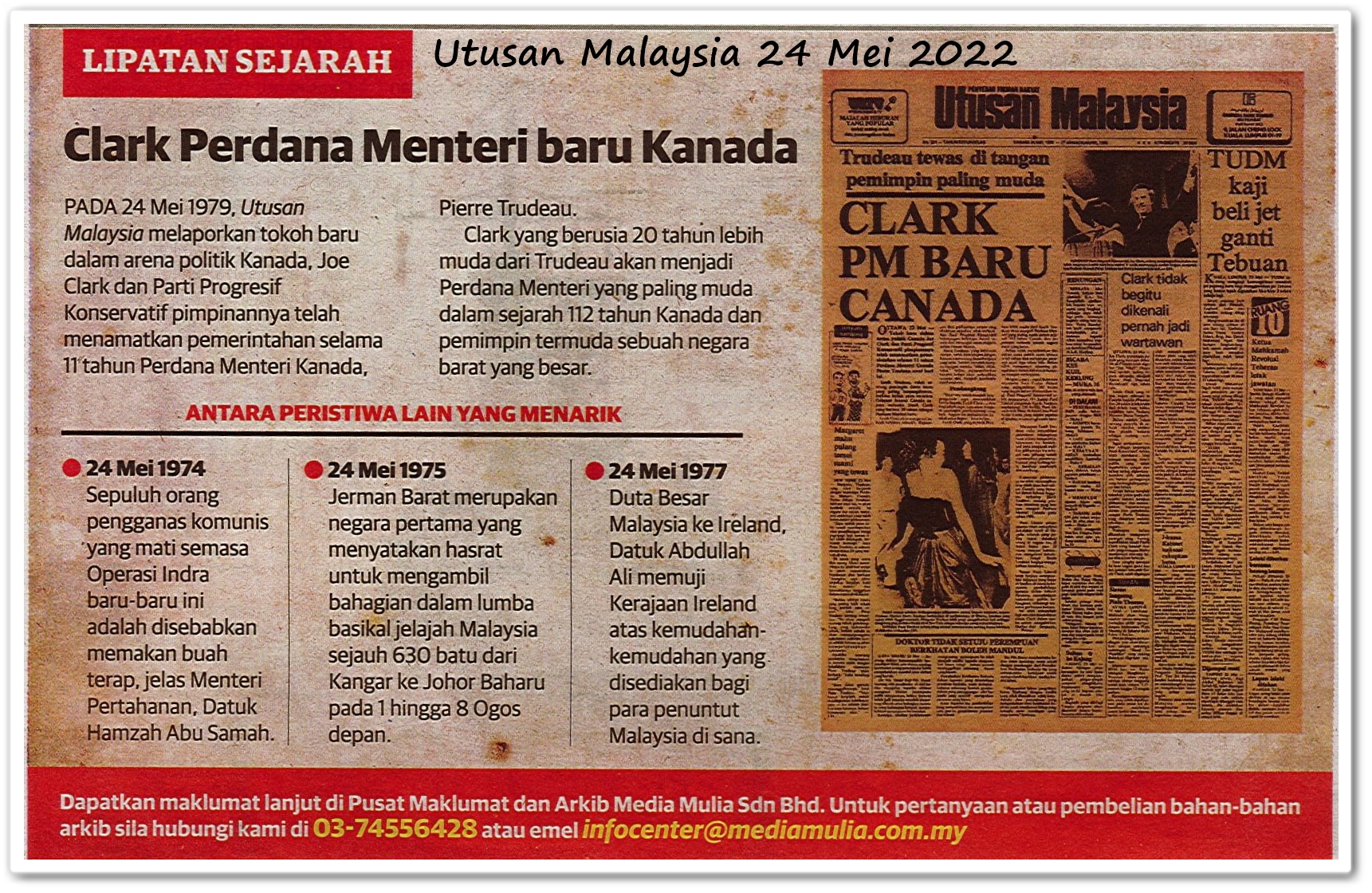 Lipatan sejarah 24 Mei - Keratan akhbar Utusan Malaysia 24 Mei 2022
