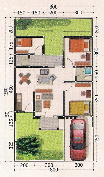 contoh denah rumah minimalis rumah type 62/120