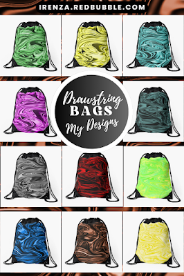 Liquid Marble Designs on Drawstring Bags.