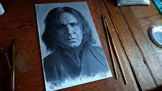 Underpainting for portrait of Alan Rickman as Severus Snape by Robin Springett