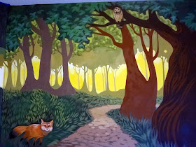 whimsical forest mural, tree mural nursery, forest mural kids room, forest mural nursery