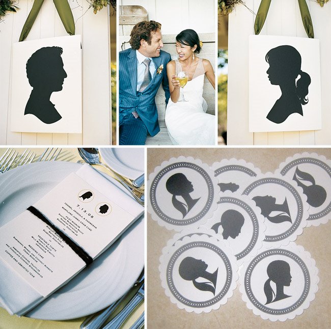 I also love the idea of silhouette wall hangings displayed at the wedding