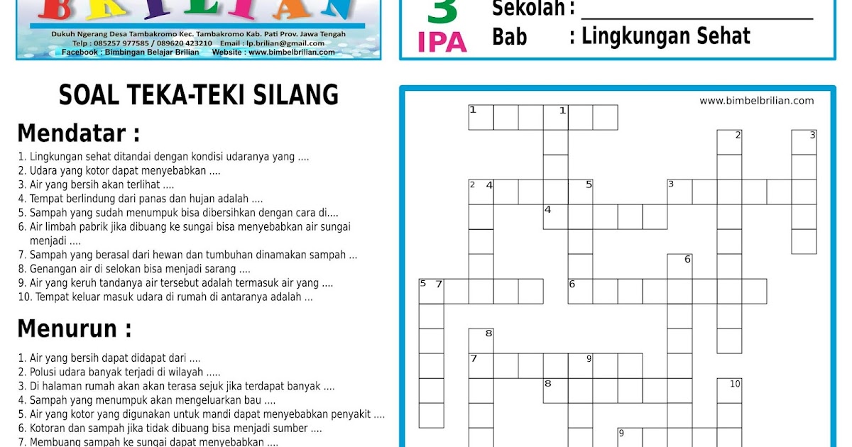 Soal TekaTeki Silang ( TTS ) IPA Kelas 3 SD Bab