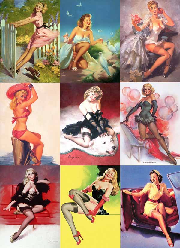 Russian immigrant women in traditional all-American pin-up poses,