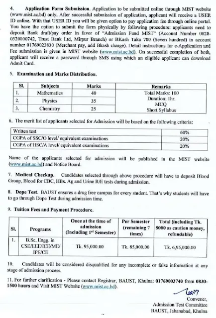 BAUST Admission Circular 2023