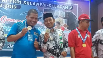 Ke 3 Kalinya, Andi Harisuddin Kontingen PGRI Pinrang Sabet Juara Di Porseni PGRI Se Sul-Sel