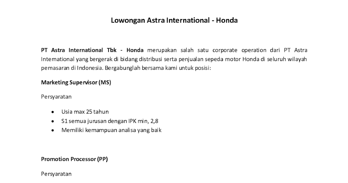 Contoh Surat Lamaran Kerja Honda  Wisata Dan Info Sumbar