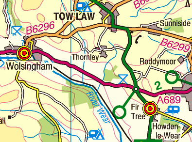 Map of the Fir Tree to Wolsingham area