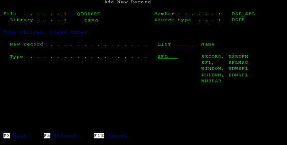 Creating the subfile record