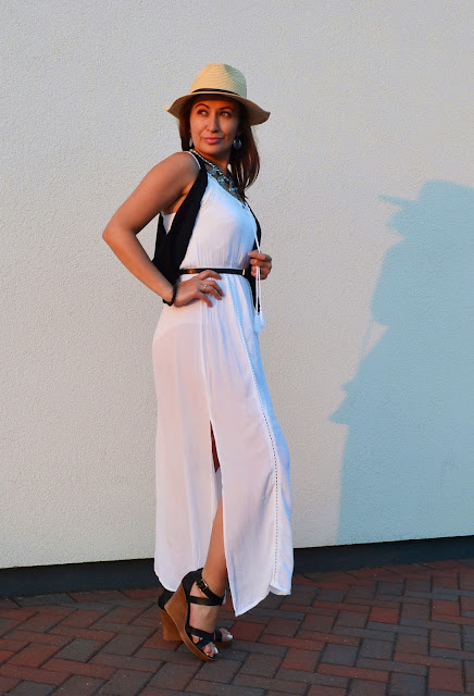 #phenomenalusboho #phenomenalus#phenomenaluschallenge, Adriana Style Blog, biała maxi, blog modowy Puławy, Boho, Fashion, Hat, koturny, moda, Styl, Style, Wedges, white maxi dress