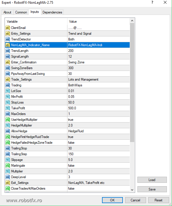 RobotFX NonLagMA EA settings RobotFX NonLagMA EA settings