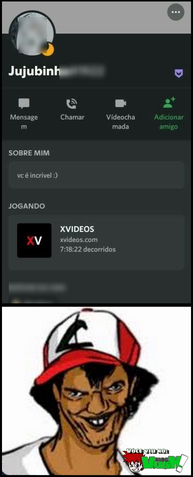 Pessoa ausente no discord jogando o X vi deos por sete horas