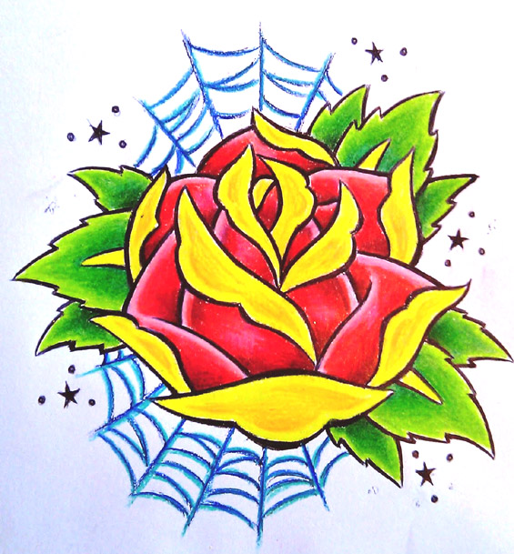 Sketch Rose with Spider Web Colored Pencil