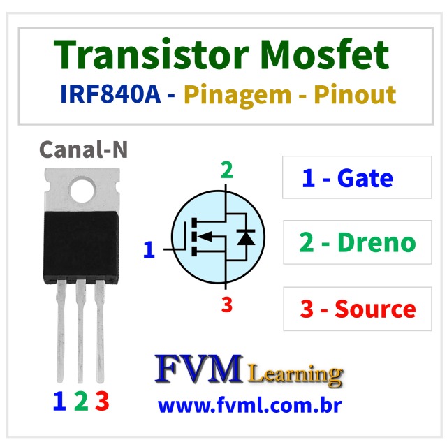 Datasheet-Pinagem-Pinout-Transistor-Mosfet-Canal-N-IRF840-Características-Substituição-fvml