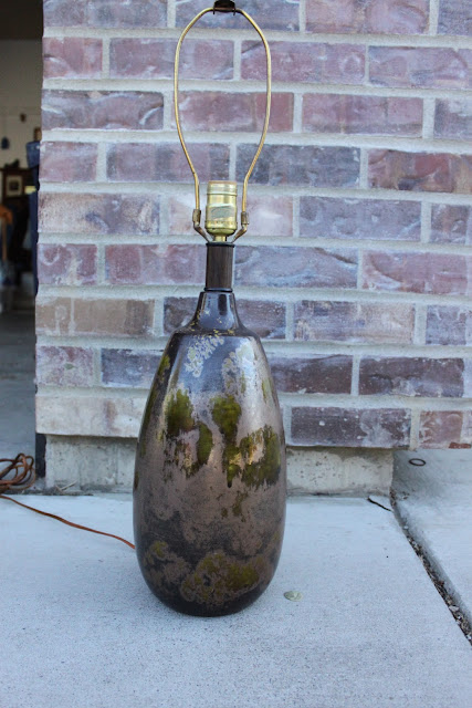 old textured green and brown 1970 thrift store lamp