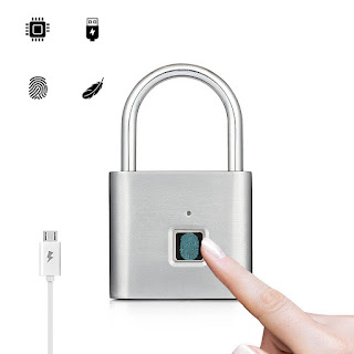 Smart Fingerprint Padlock Keyless indoor Anti-theft USB Charging silver hown store