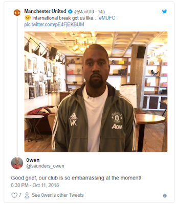 Manchester United fans are not having it as they fire at the club management for sharing a photo of Kanye West rocking the team's tracksuit on Twitter.