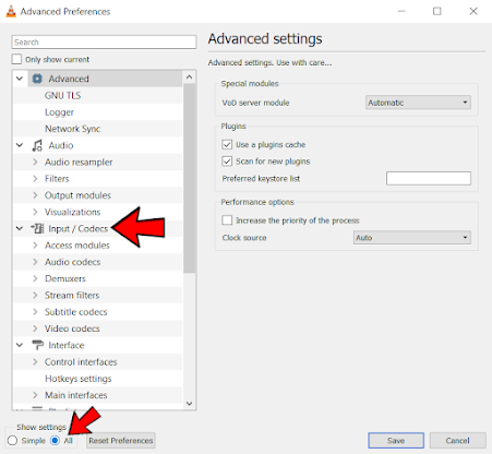 Advanced Preferences option In VLC Media Player
