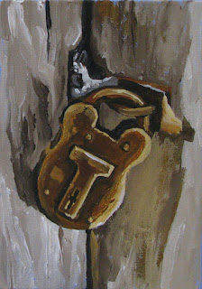 brass lock acrylic painting