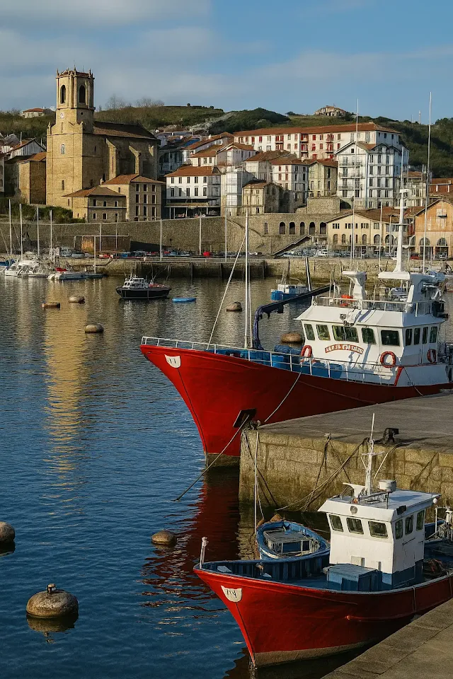 Puerto pesquero de Getaria, cuna de navegantes y famoso por su vino Txakoli y sus asadores de pescado.