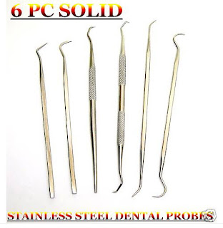 6 PC SOLID STAINLESS STEEL DENTAL PROBE PICK SET TOOLS