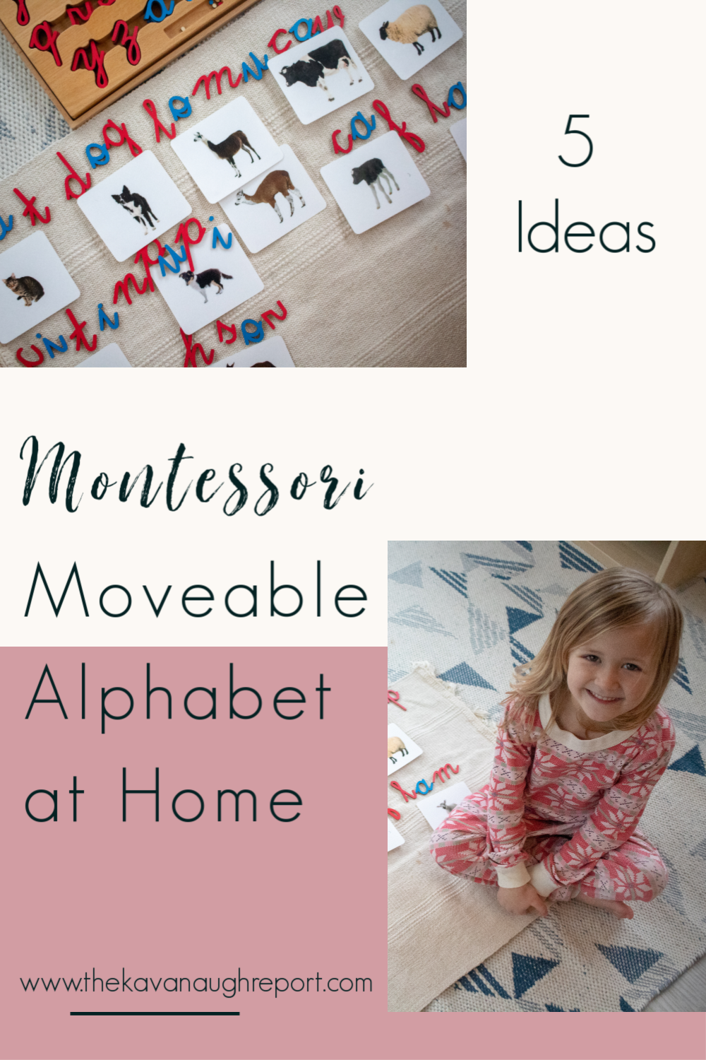 Young children learn to read best when reading and writing are paired together. The Montessori method understands this and uses the moveable alphabet as a way to make writing accessible even to the youngest learners. Here are five ways that you can use a Montessori moveable alphabet at home with your preschoolers and kindergarteners. These simple games make literacy and early writing fun and manageable.