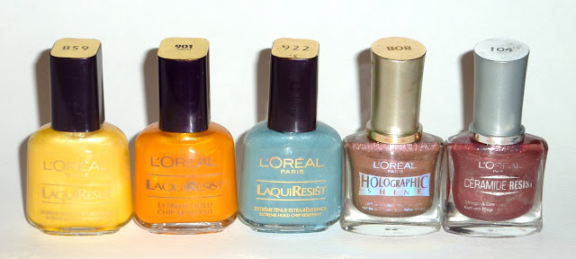 L'Oreal LaquiResist 859, 901 (Jamaica), 922 Holographic Shine 808, Ceramide Resist 104