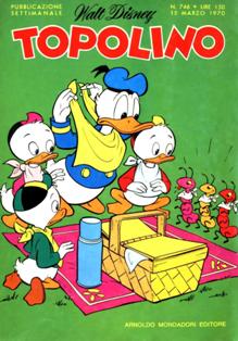 Topolino 746 - 15 Marzo 1970 | ISSN 1120-611X | CBR 215 dpi | Settimanale | Fumetti Classici | Universo Disney
Numero volumi : IN CORSO
Topolino apparve in Italia il 30 marzo 1930, quando sul n.13 del settimanale torinese Illustrazione del Popolo, diretto da Lorenzo Gigli, fu pubblicata la prima striscia disegnata da Ub Iwerks e intitolata Le avventure di Topolino nella giungla. Due anni dopo si ha il primo libro illustrato italiano con le sue immagini: Sua Altezza Reale il Principe Codarello e, poco più tardi, il 31 dicembre 1932, esce il primo numero di Topolino in formato giornale, edito da Nerbini.
Sulla falsariga del celebre Corriere dei Piccoli, anche Topolino si presentava ai lettori con periodicità settimanale e si apriva con una breve storia in cui le didascalie sono scritte in rima e realizzata da Giove Toppi, che divenne quindi il primo autore Disney italiano. Sul settimanale della Nerbini, comunque, trovano spazio soprattutto le strisce e le tavole realizzate da Floyd Gottfredson. In queste storie vengono anche introdotte delle didascalie in rima, scritte dal primo direttore della rivista, Paolo Lorenzini (detto Collodi Nipote in quanto nipote di Carlo Collodi), e viene anche assegnato il nome definitivo alla spalla di Topolino, ovvero quel Pippo un po' lunatico e un po' svampito che sui libri della Salani veniva ancora chiamato Medoro.
Nerbini non si era assicurato correttamente i diritti di pubblicazione: quando aveva varato la sua rivista, infatti, si era rivolto al Consorzio Cinematografico E.I.A., il distributore dei cortometraggi di Topolino, quando in realtà i diritti per le riviste erano stati dati in mano al giornalista Guglielmo Emanuel dallo stesso Disney. Per cui, per un paio di numeri, la testata passò da Topolino a Topo Lino, per poi riprendere la nota testata con il n.7. Il Topolino Giornale era formato da otto pagine e non conteneva solo storie a fumetti Disney ma anche storie non-Disney che anzi erano di solito la maggioranza delle storie presenti in un numero.
Il numero 137 del Topolino Giornale, dell'11 agosto 1935, segna il passaggio di consegne da Nerbini alla Mondadori. Il fascismo, tuttavia, causò dei problemi al giornale. Dal 1938, il Min.Cul.Pop. (Ministero della Cultura Popolare) impone alla stampa di non editare più i protagonisti del fumetto popolare americano. Il solo Topolino è risparmiato, e così il suo logo e il suo personaggio possono continuare ad esistere nelle edicole italiane, ma in piena seconda guerra mondiale, a partire dal n.476 del 27 gennaio 1942, anche il settimanale è costretto a cedere alle restrizioni. Lo sostituisce Tuffolino, un ragazzetto dalle medesime caratteristiche fisiche, disegnato dal grande illustratore Pierlorenzo De Vita. Con la fine del fascismo, le avventure di Topolino poterono di nuovo essere pubblicate.
Alla fine degli anni quaranta, però, i giornali a fumetti che pubblicavano storie a puntate di non più di due tavole ad episodio erano irrimediabilmente in crisi, e così lo stesso Topolino, le cui vendite erano di gran lunga calate rispetto al periodo d'oro. Mondadori, però, non poteva rinunciare alla rivista da edicola per non perdere i ricchi diritti delle pubblicazioni da libreria, così decise un doloroso ma necessario cambio di formato e periodicità. Nel 1949 nasce così il periodico a fumetti Topolino formato libretto, all'inizio con cadenza mensile, quindi quindicinale e, infine, settimanale, fino a giungere a oggi al suo sessantesimo anniversario e con oltre 3000 numeri usciti, ricchi di storie tra le più famose, con autori da Carl Barks a Romano Scarpa, da Floyd Gottfredson a Giovan Battista Carpi e così via.