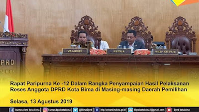 Dipimpin Ketua, DPRD Kota Bima Gelar Paripurna Penyampaian Hasil Reses