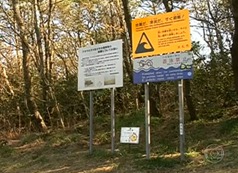  A placa alerta: em caso de tsunami, é preciso correr para um lugar alto.
