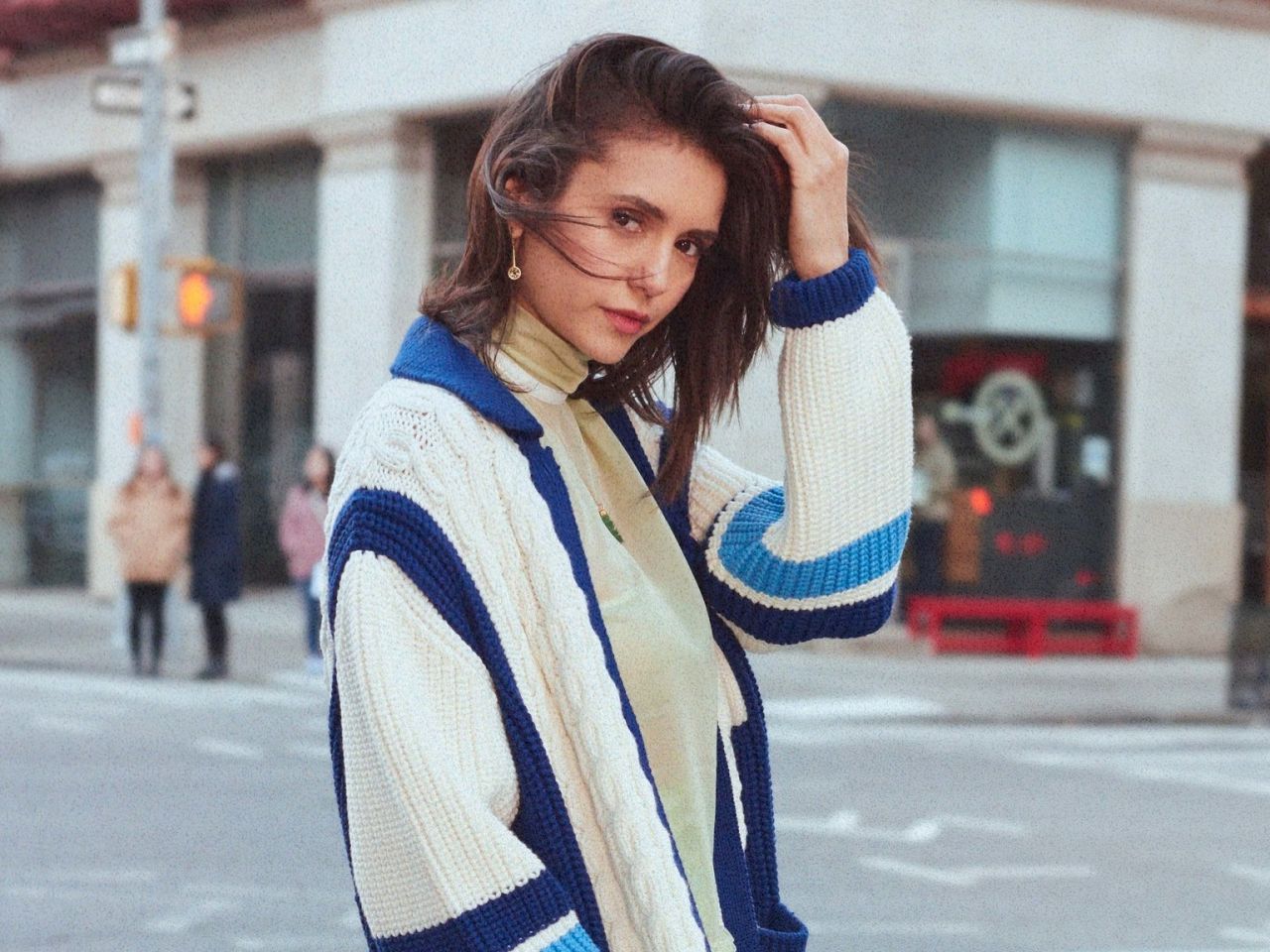 Nina Dobrev beautiful fashion model on the street photoshoot