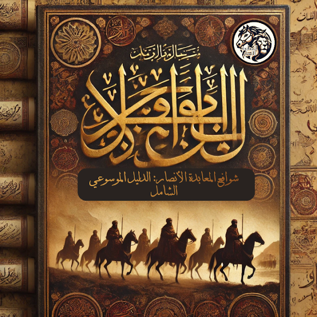 صورة  لغلاف الدليل الموسوعي الشامل لشوافع المعابدة الأنصار، بتصميم تاريخي يجمع بين الخط العربي الفخم والعناصر التراثية.