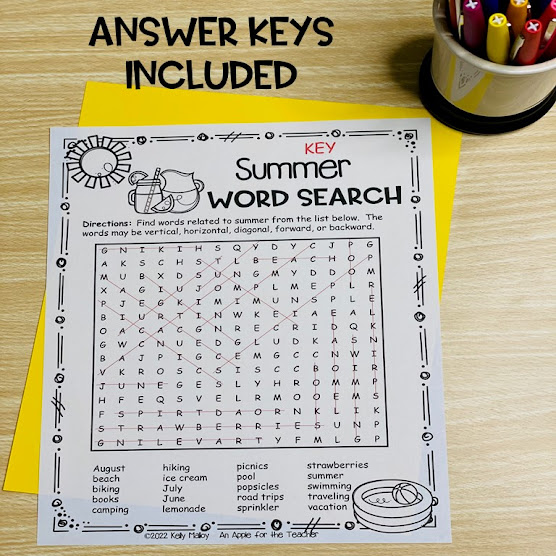 Summer Word Search Answer Keys