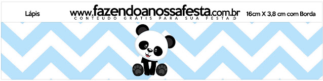 Osito Panda en Zigzag Celeste y Lunares Negros: Etiquetas para Candy Bar para Imprimir Gratis.