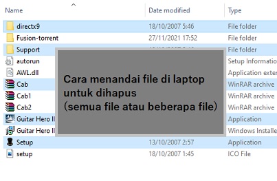 Cara menandai file di laptop untuk dihapus