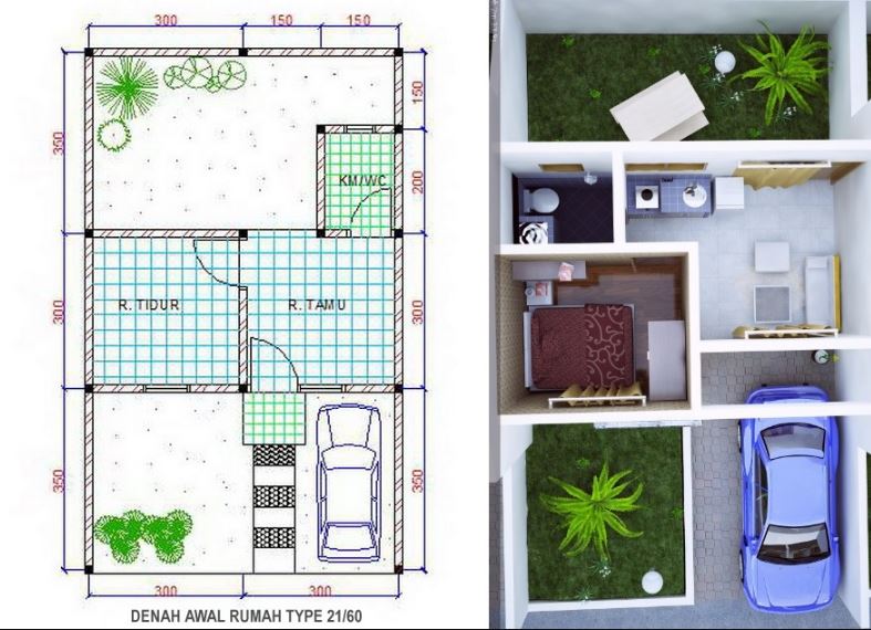 Denah Rumah Minimalis Idaman Sederhana Type 21 Karya 