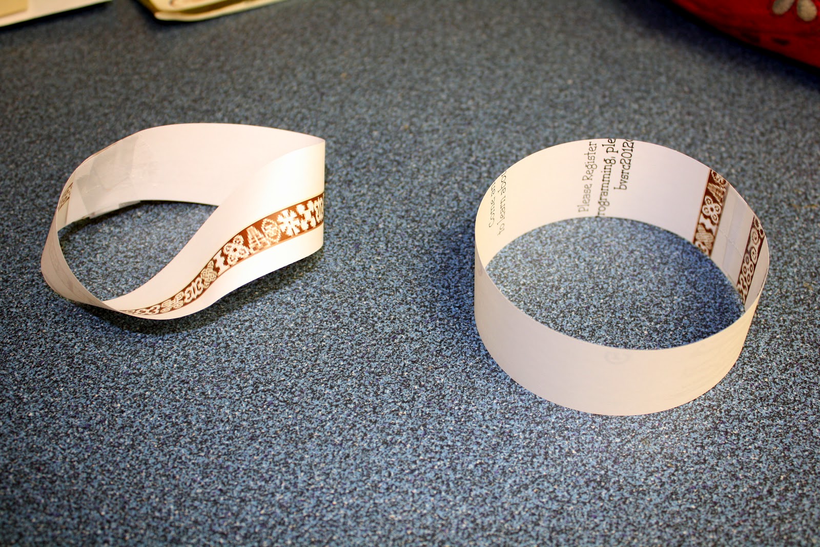 ... of paper, one loop with a twist (Mobius Strip) and a circular loop