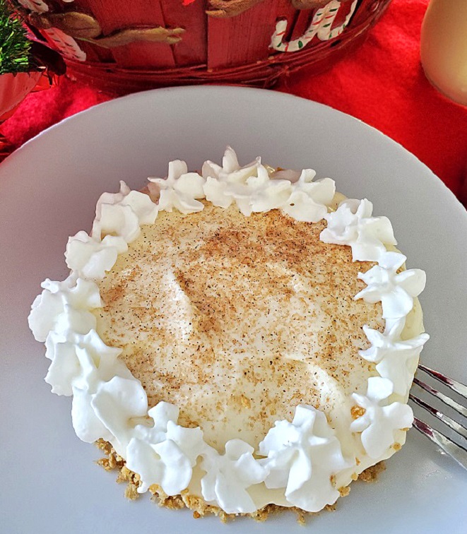 this is a whipped cream eggnog fluffy pie with graham cracker crust