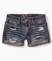 <br />Aeropostale Women's Destroyed Medium Wash Denim Midi Shorts
