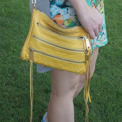 Rebecca Minkoff yellow mini 5 zip  with floral dress | awayfromtheblue