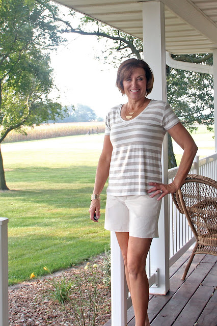 Mood Fabrics' metallic knit for Briar Tshirt and Style Maker's twill for Grainline's Maritime shorts