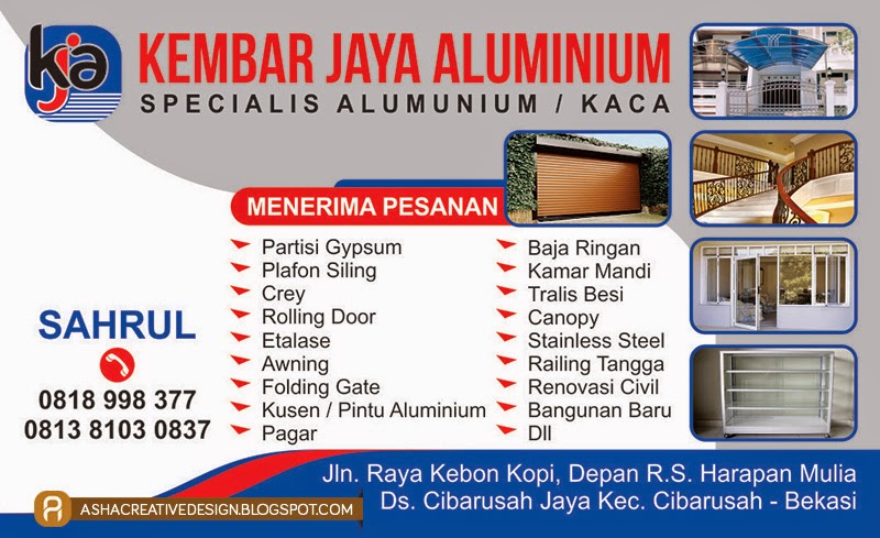 Contoh Desain Kartu Nama Aluminium & Kaca "Kembar Jaya 