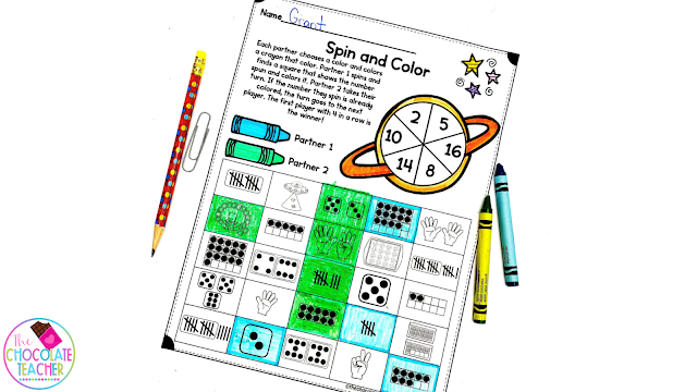 This spin and color partner game is a great way to get your students excited about practicing the skill of subitizing with a friend.