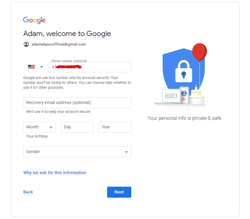 How to make new gmail account step 6