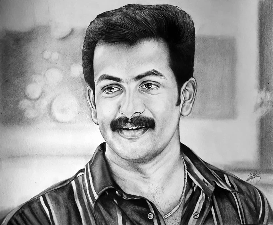 Pencil drawing of actor Prithwiraj Old Look