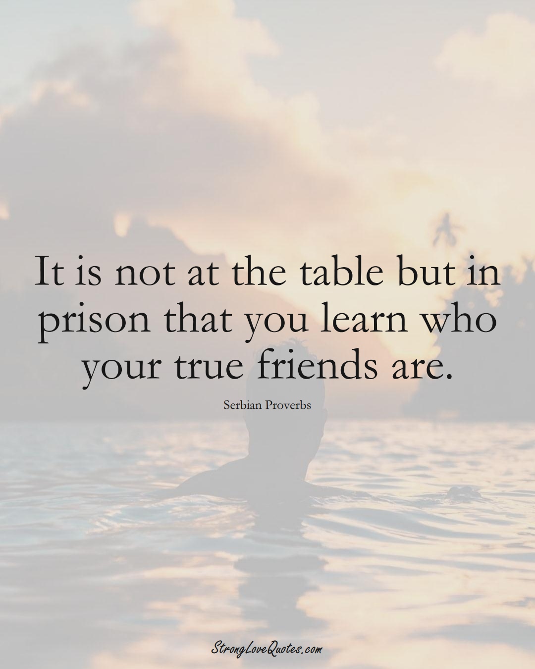 It is not at the table but in prison that you learn who your true friends are. (Serbian Sayings);  #EuropeanSayings