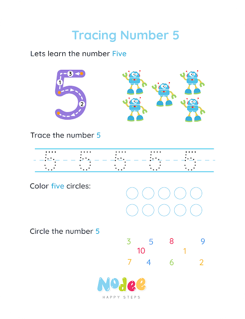 Numbers worksheets for Kids - number 5