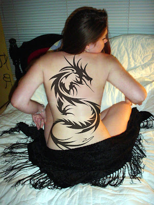 Design Dragons Tattoo On Women's Back