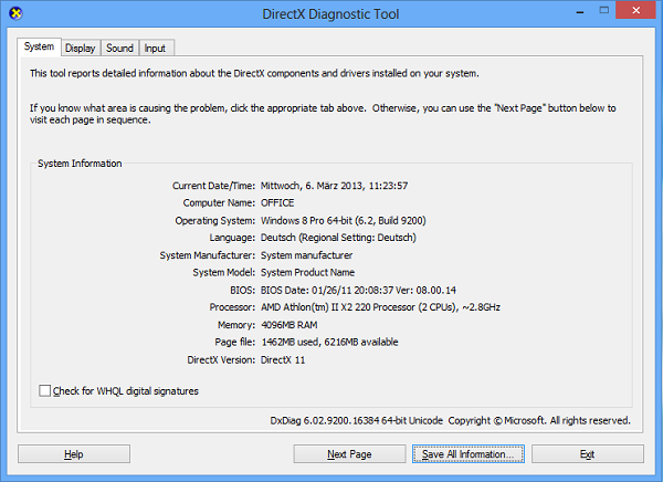 dxdiag - Useful RUN Commands Windows