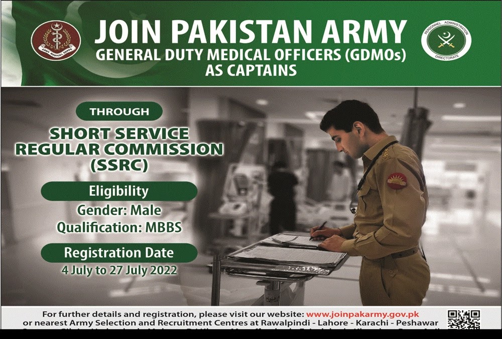 Join Pak Army GDMO Jobs 2022 - Pak Army Jobs 2022 through SSRC - Joinpakarmy.gov.pk Online Apply - Pak Army Doctor Jobs 2022